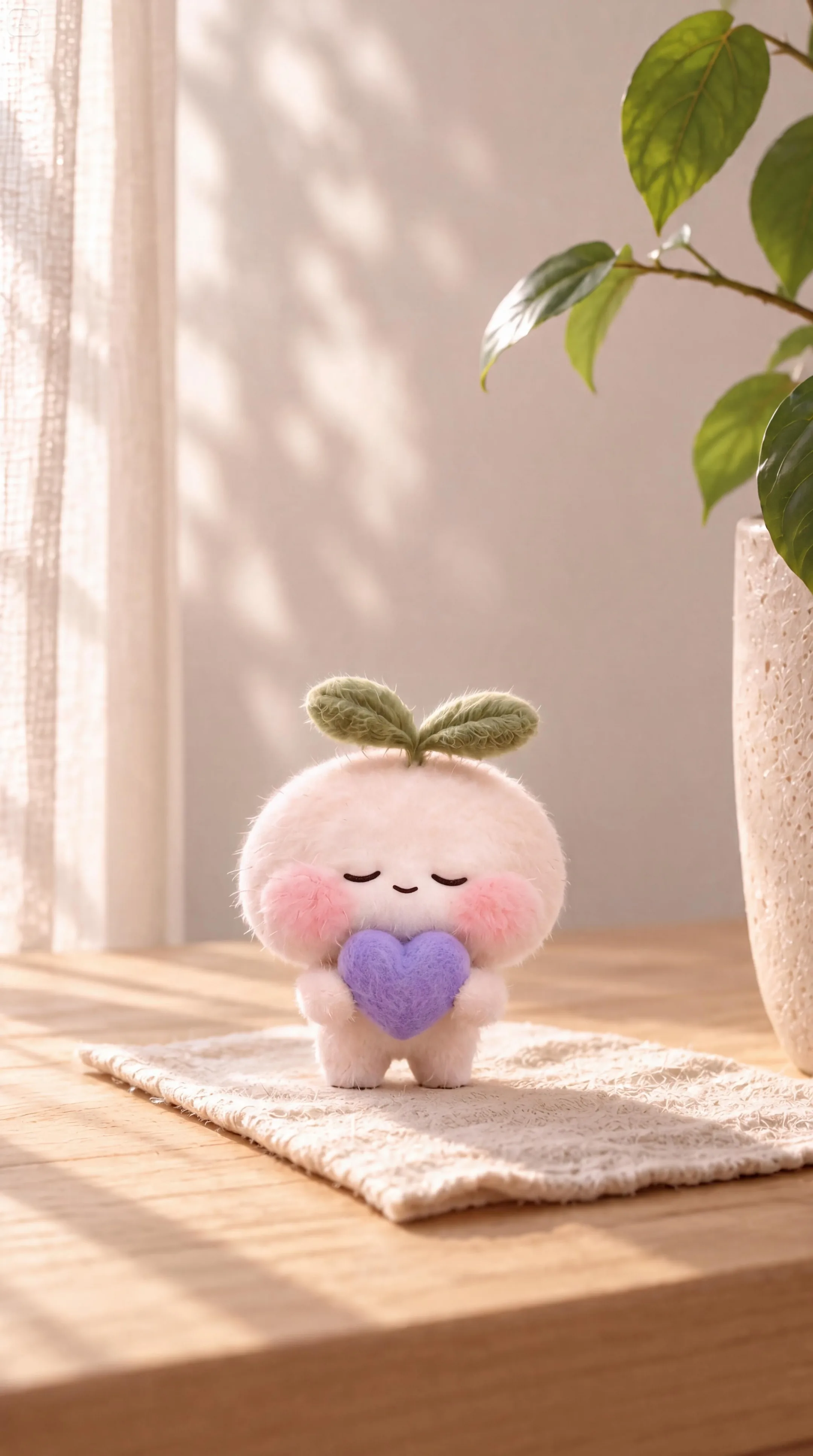 Soffy hugging a purple heart